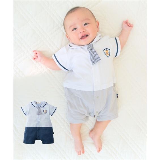 ロンパース カバーオール ベビー 綿100％ 天竺 セーラー衿 半袖 カバー オール 男の子 女の子...