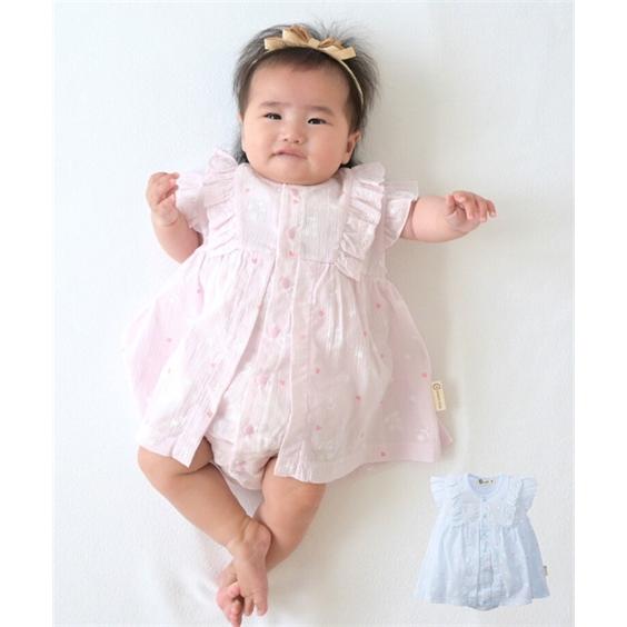 ロンパース カバーオール ベビー 綿100％ クレープ 半袖 カバー オール 女の子 夏 ショートオ...