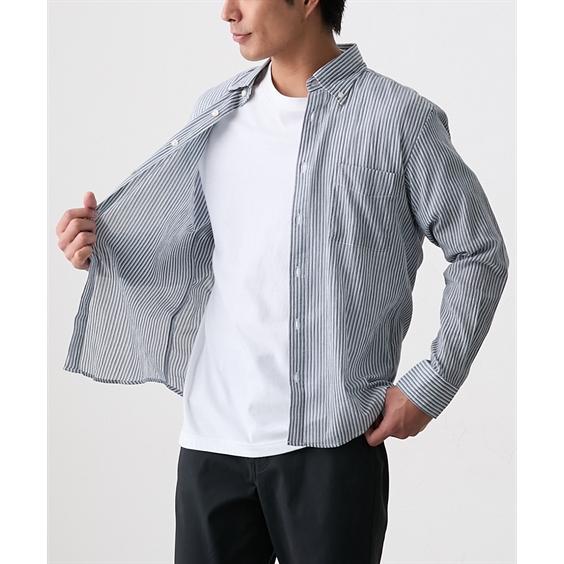 シャツ カジュアル メンズ クレープ素材ボタンダウン総柄 長袖 チェック ストライプ柄 春 秋 大き...