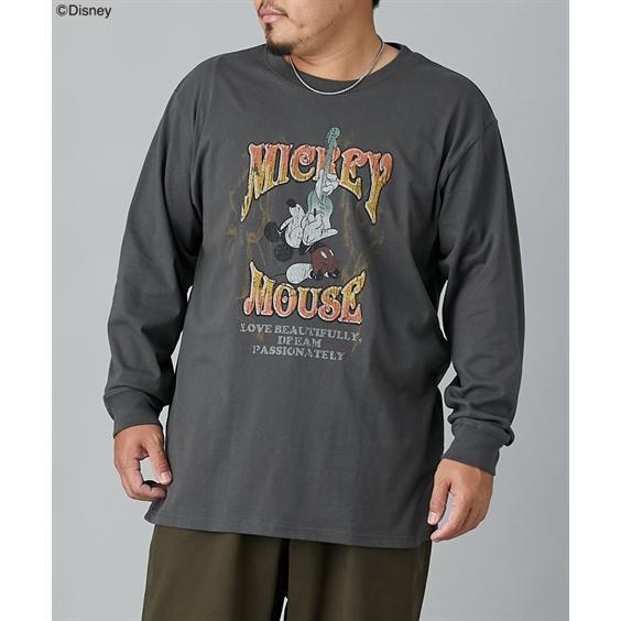 Tシャツ カットソー メンズ 綿100％ ヴィンテージ風 プリント 長袖 ミッキーマウス 春 秋 大...
