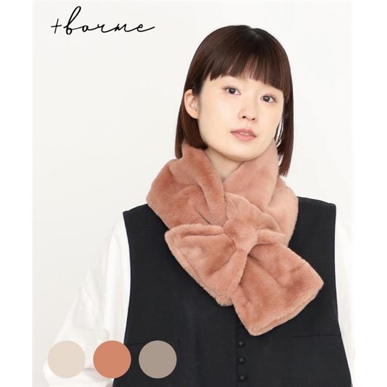 レディース エコファーリボン デザイン マフラー 冬 ニッセン nissen