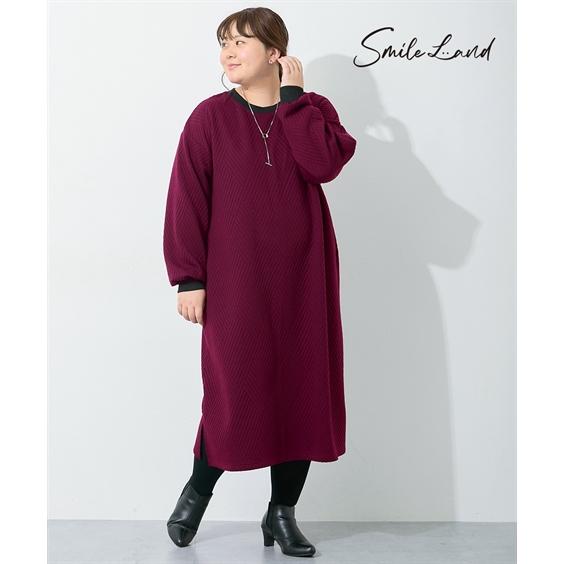 ワンピース ひざ丈 レディース 配色使いふくれジャガード | L/LL/3L | ニッセン niss...