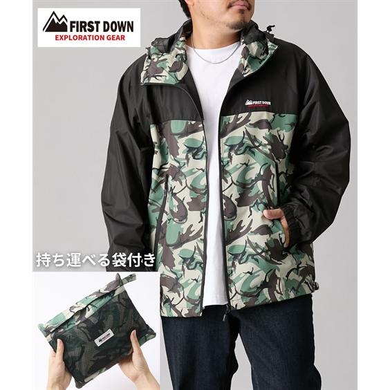 ジャケット アウター メンズ 裏メッシュフード付き 折りたためる袋付き FIRST DOWN EXP...