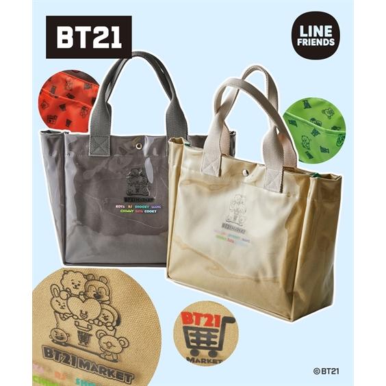 レディース BT21 クリア カバー 付裏地 プリント キャンバス トート バッグ 春 夏 秋 冬 ...