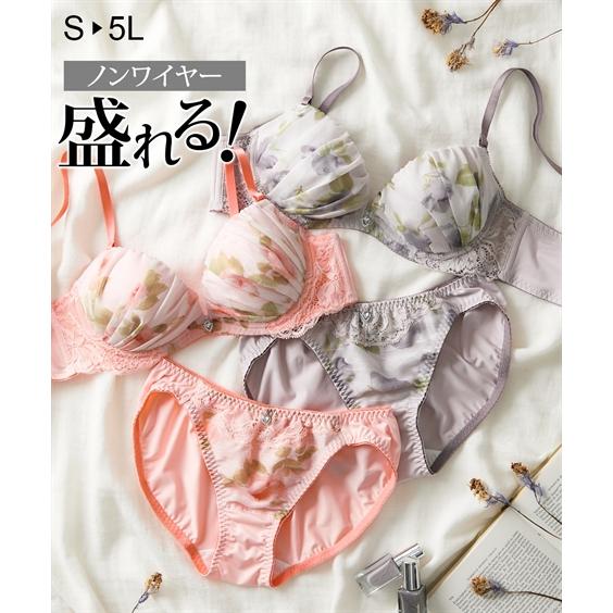ブラショーツセット ノンワイヤーブラジャー ショーツ セット レディース レトロフラワーノンワイヤー...