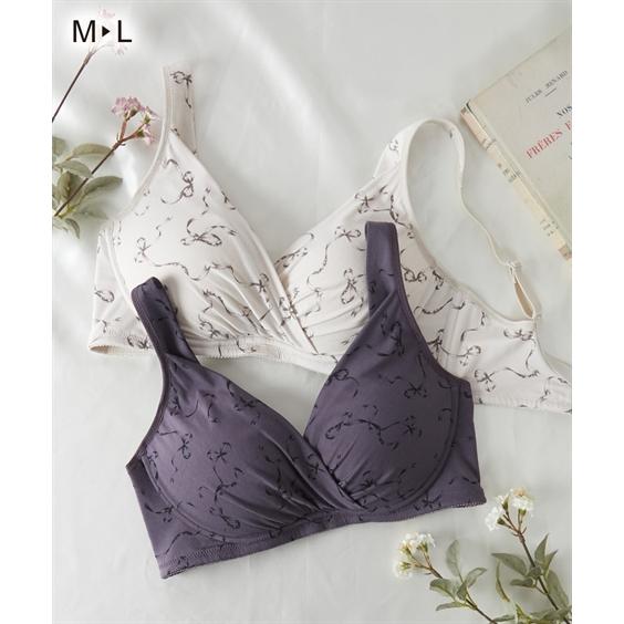 授乳ブラ マタニティ ブラジャー ママ インナー レーヨンベア天竺 リボン柄 授乳 ブラ 産前 産後...