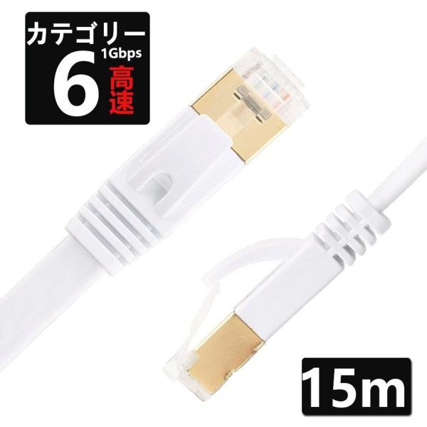 LANケーブル CAT6 15m 1ギガビット 高速通信対応 ツメ折れ防止 カテゴリー6 薄型フラッ...