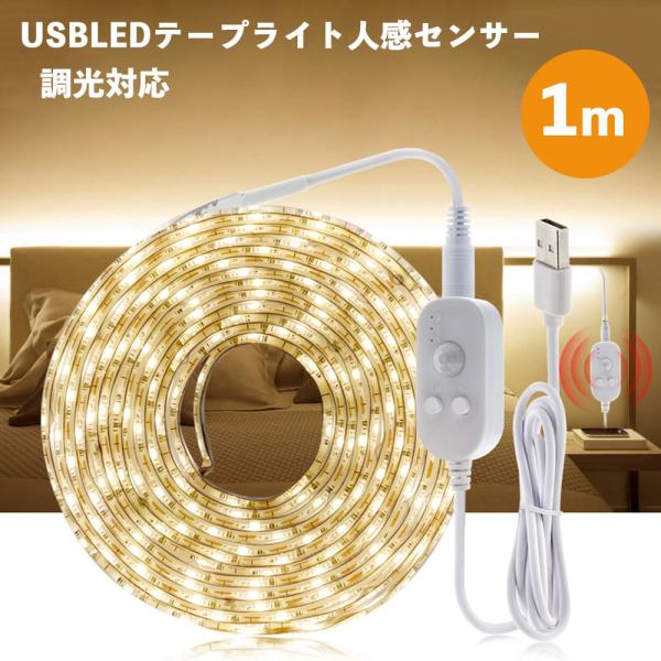 LED テープライト 人感センサー付き 1m USB式 SMD3258 5V LEDテープ 階段 間...