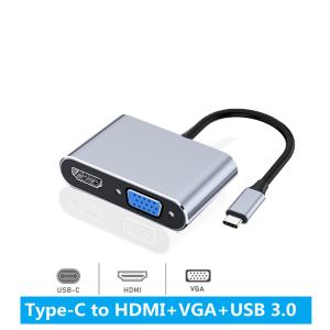 USB Type C to HDMI VGA 変換アダプタ USB Type C ハブ2 in 1 Thunderbolt 3 to VGA HDMI 4K UHDコンバータ 変換アダプタ