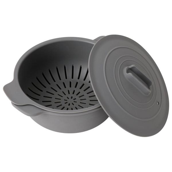 土鍋風シリコーンポット ザル付き (ダークグレー) ニトリ