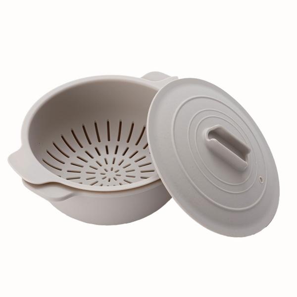 シリコーンレンジポット ザル付き(モカ) デコホーム ニトリ