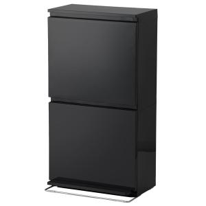 分別ダストボックス ワイド (ペダル2段 40L ダークグレー) ニトリ 薄型 傷防止脚 転倒防止金具付き