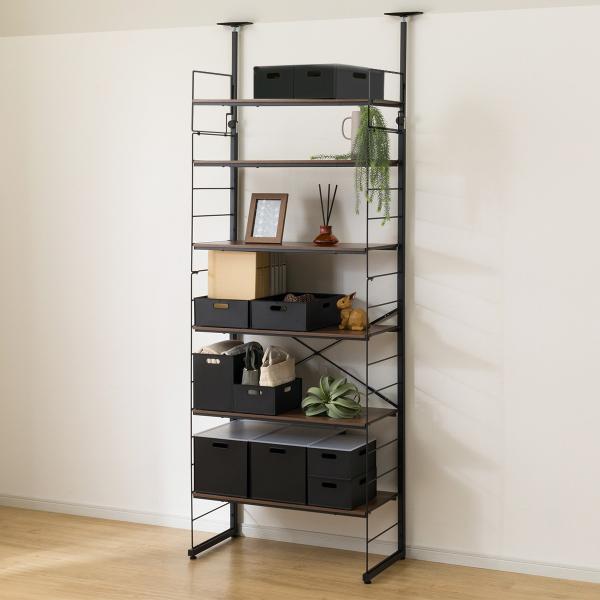 幅80cmセット 突っ張り壁面収納 Nポルダディープ2上段部追加ユニットセット (ミドルブラウン) ...