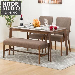 天然木ダイニングテーブル4点セット(NコレクションT-01 135MBR/C-10肘付/B-34) 4人 ニトリ