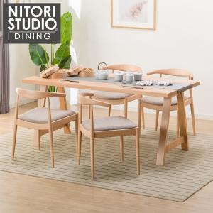 幅165 天然木ダイニングテーブル5点セット(NコレクションT-06A 165NA/C-01D NA DR-BE) 4人