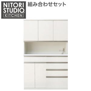 ニトリ 幅120cm 鏡面仕様のキッチンボード (幅120cmcm WH