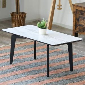 ニトリ（NITORI） ガラス天板センターテーブル 引出し付き (大理石柄