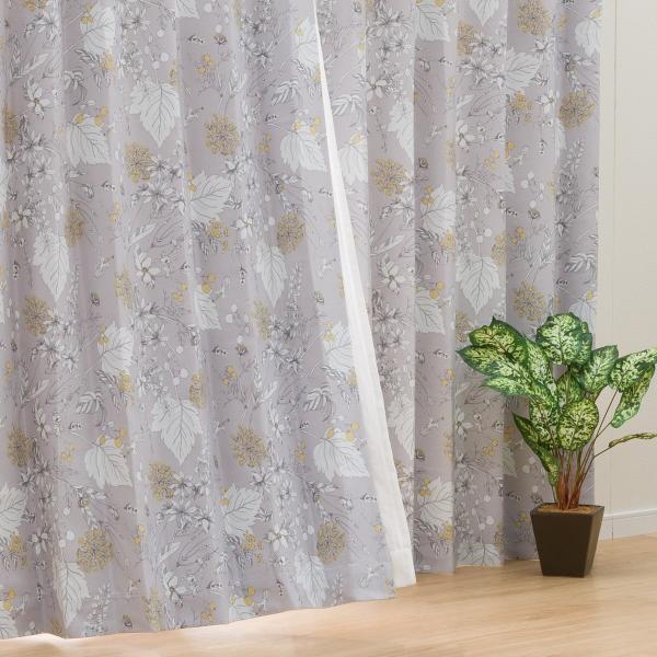 遮熱・遮光ドレープカーテン(リーフGY 100X135X2) デコホーム 2枚 両開き ニトリ