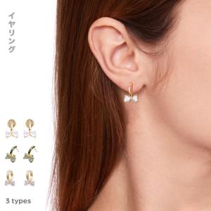 ピアス リボン レディース ジルコン イヤリング ホワイトデー 14k ゴールド ノンホールピアス かわいい キュート プレゼント 誕生日 クリスマス｜niuniushop