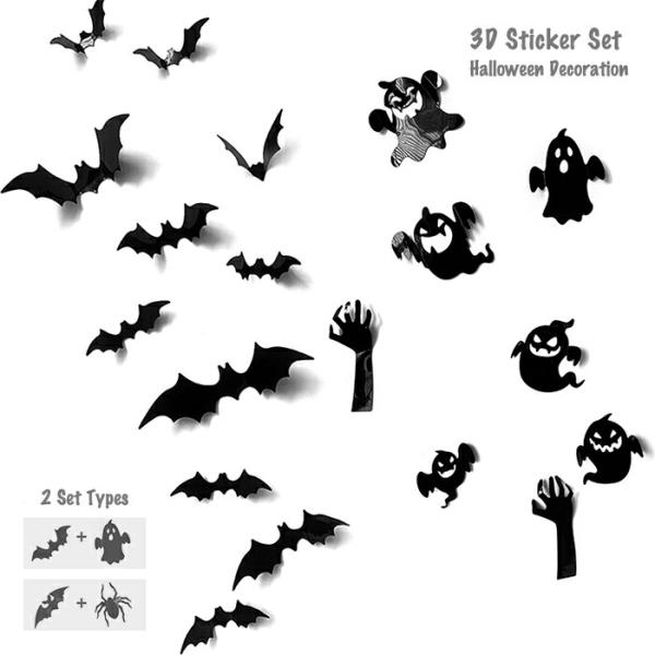 3D ウォールステッカーセット ハロウィン飾り コウモリ ゴースト クモ インスタ映え 装飾 シール...