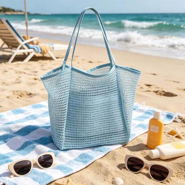 メッシュトートバッグ 編み込み ビーチバッグ 大容量 軽量 肩掛け ファスナーポケット付き A4対応...
