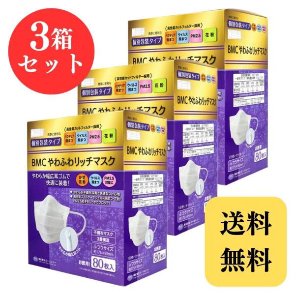BMC やわふわリッチマスク ふつう 80枚入 × 3個