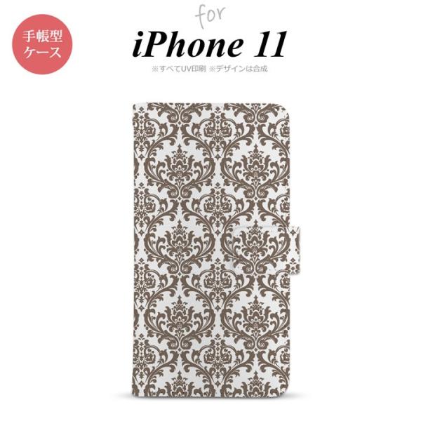 iPhone11 手帳型スマホケース カバー ダマスク クリア 茶 nk-004s-i11-dr46...
