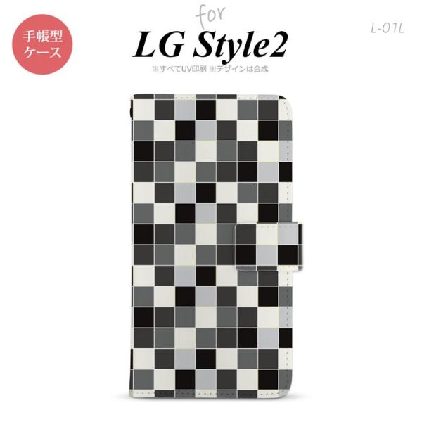 L-01L LG style2 手帳型スマホケース カバー スクエア モザイク グレー nk-004...