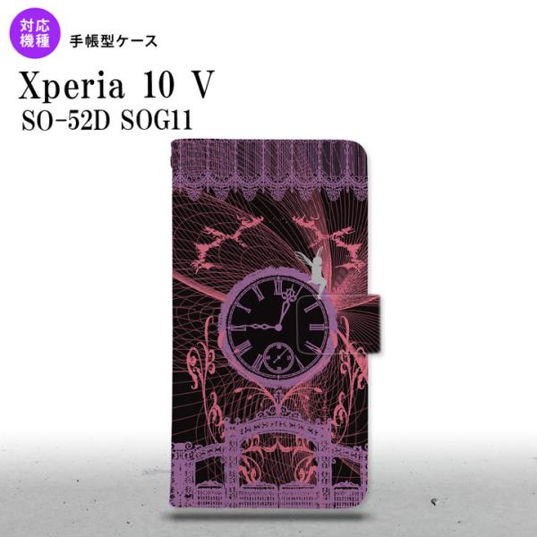 Xperia10V Xperia10V 手帳型スマホケース カバー 時計 妖精 黒 ピンク  nk-...