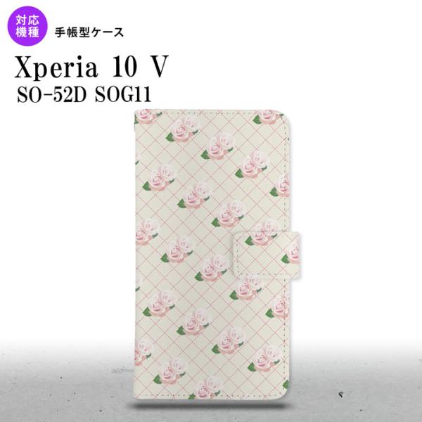 Xperia10V Xperia10V 手帳型スマホケース カバー 花柄 バラ 編み ベージュ  n...