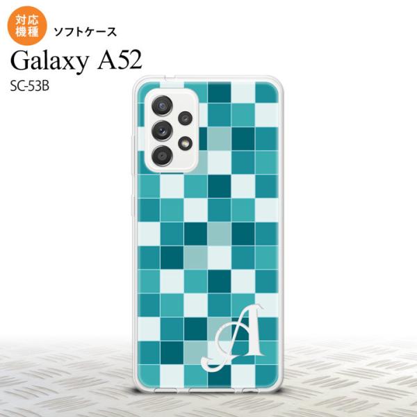 SC-53B GalaxyA52 ケース ソフトケース スクエア モザイク ターコイズ +アルファベ...