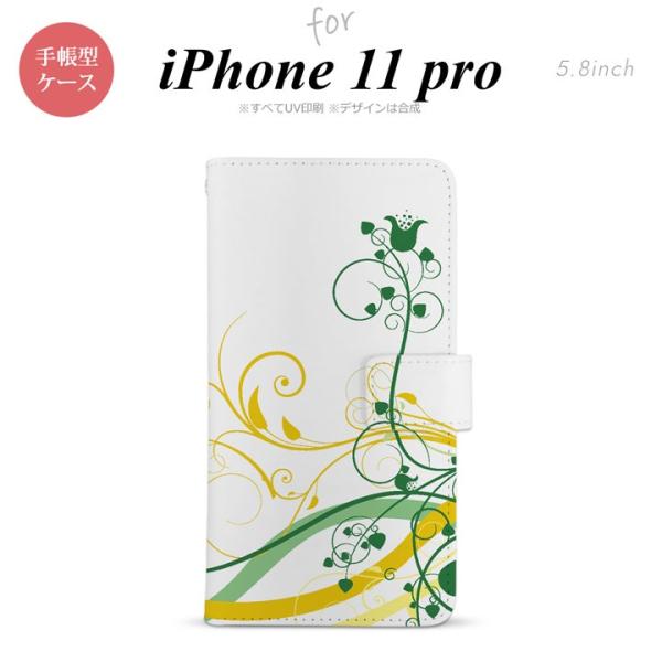 iPhone11Pro iPhone11 Pro 手帳型スマホケース カバー 草 ボタニカル 緑 黄...