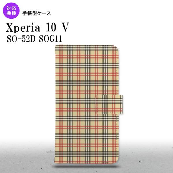 Xperia10V Xperia10V 手帳型スマホケース カバー チェック ベージュ 赤  nk-...