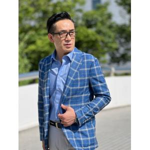 メンズ春夏ダブルジャケット グレー グレンチェック 40代 50代
