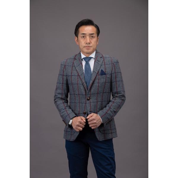 秋冬メンズシングルジャケット赤ライン入りグレンチェック/S/M/L/XL