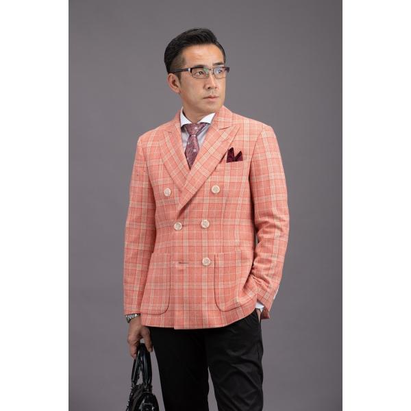 秋冬メンズダブルジャケットオレンジチェック/S/M/L/XL