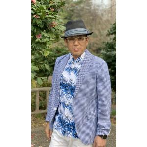 メンズ春夏シングルジャケット　ギンガムチェック　ブルー　40代　50代