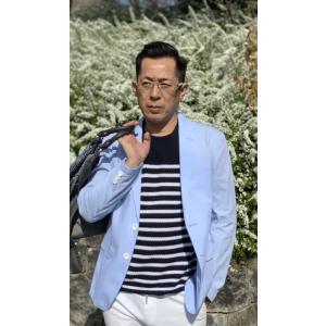 メンズ春夏シングルジャケット　アイスブルー（シワ加工)　40代　50代　