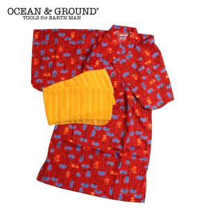 子供 浴衣 OCEAN&GROUND オーシャンアンドグラウンド ジャパンポップ柄ロングプルオーバー浴衣（LL XL）1点のみメール便可｜noadept