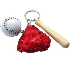 (部活グッズ)17660 CORE スポーツ「球技」キーホルダー（バット＋グローブ「レッド」＋野球ボール） マスコット チャーム 玩具 ギフト プレゼント