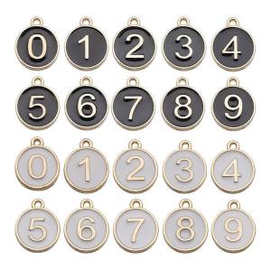 【メール便可】【1個】数字チャーム 0〜9 12mm ナンバー 1 2 3 4 5 6 7 8 9 0 ゴールド ホワイト ブラック 白 黒 丸型 ラウンド リバーシブル 両面 アクセサリー