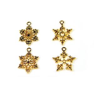 【メール便可】【1個】雪の結晶チャーム 4種 ゴールド 雪 スノウ スノー ペンダントトップ ネックレス ピアス イヤリング アクセサリーパーツ ハンドメイド