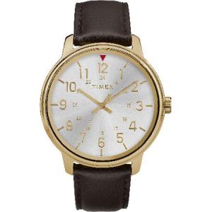 Timex メンズ アナログ クラシック クォーツ 腕時計 レザーストラップ付き Brown/Goldtone｜nobuimport