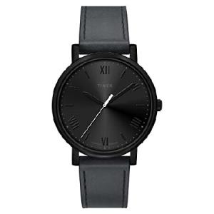 Timex Women's Originals 42mm Watch - Black Case ＆ Dial with Dark Gray Genuine Leather Strap｜nobuimport