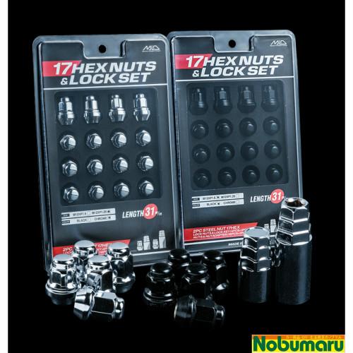 MID 17HEXナット＆ロックセットL31 SIZE M12xP1.25 クロームメッキ ブラック...