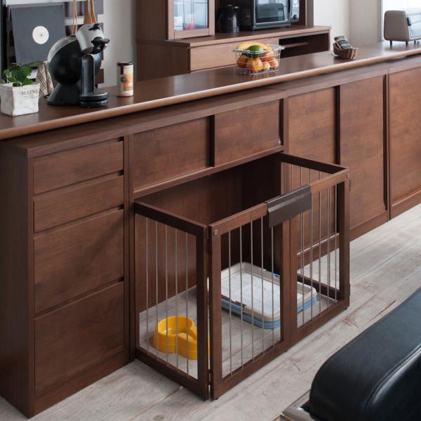 普段は収納キャビネット ペットサークル 折りたたみ 【送料無料】 カウンター下収納 日本製 完成品 ...