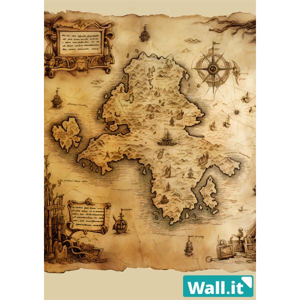 Wall.it A4 フィギュアディスプレイケース専用背面デザインシート 縦向 宝の地図 冒険 中世...