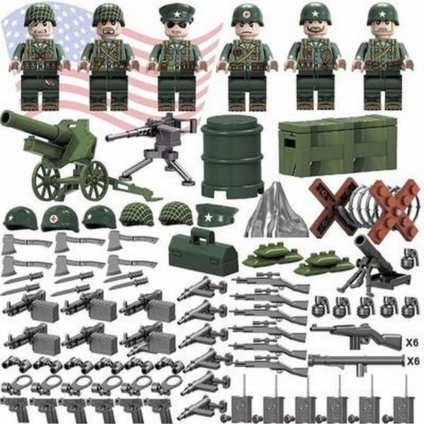 ミニフィグ 世界大戦 アメリカ軍隊 ６体セット 武器 付き 互換 LEGO ミニフィギュア ブロック...