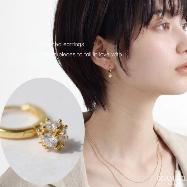 ピアス アレルギー対応 つけっぱなし フープピアス 18金 レディース 金属アレルギー 揺れる ダイ...