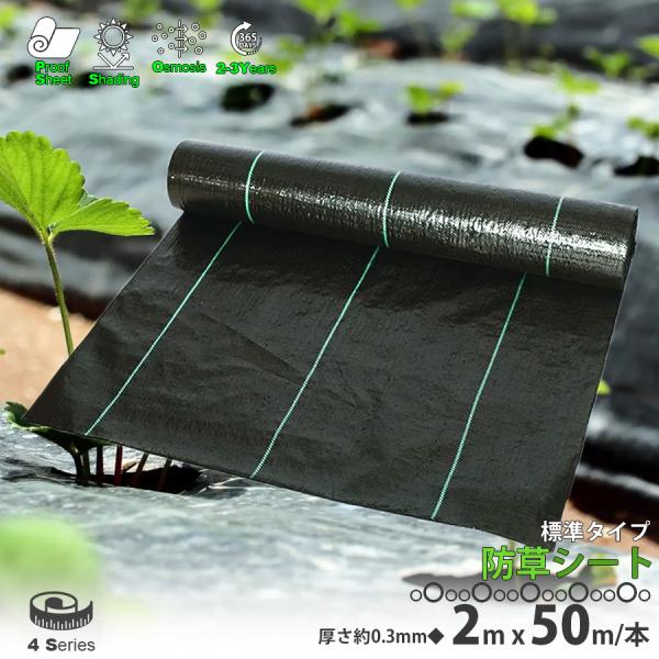 防草シート 黒 2m×50m 1巻 厚さ0.3mm 農用シート 草よけシート 除草シート 雑草防止 ...